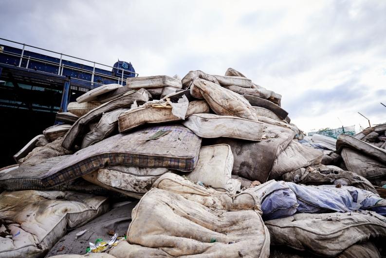 Piles of mattresses recycling 